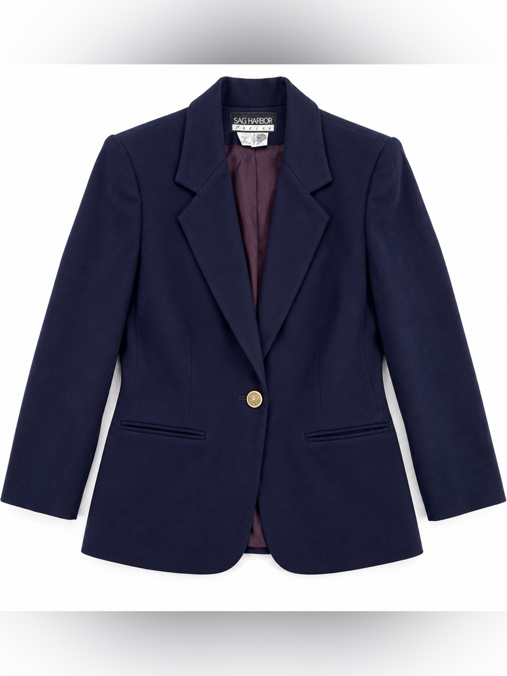 Vintage Sag Harbor 100% Wool Navy Blazer Gold Button Petite 4